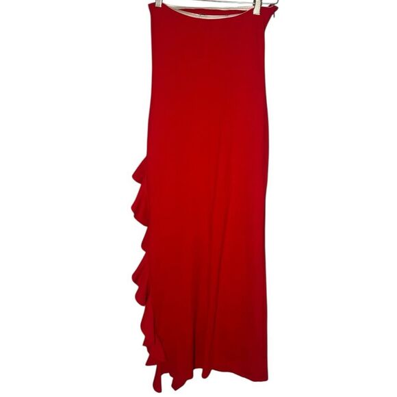 Delfi Collective Red Strapless High Slit Ruffle Maxi Dress S - Picture 3 of 6